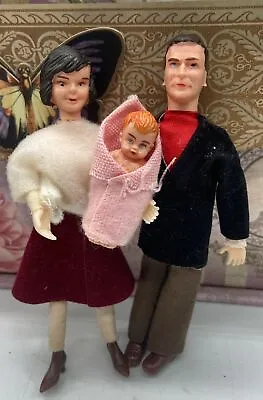 Vintage Dollhouse 3 Pc. Family Dad Mom Baby 1960’s • $20
