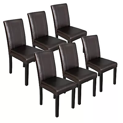 Dining Parson Chair Set Of 6 Armless Kitchen Room Brown Leather Backrest Elegant • $194.58