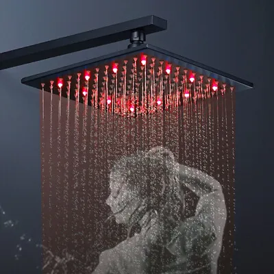 $35 • Buy 8 10 12 16 LED Shower Head Square Top Sprayer Without Shower Arm Matte Black