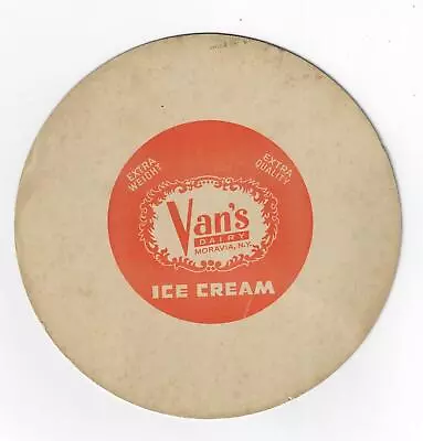 Vintage Advertising Ice Cream Container Lid VAN'S DAIRY MORAVIA NY Cardboard Top • $6.50