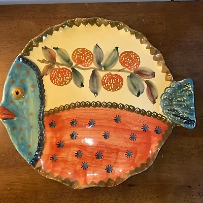 Large Colorful Italian-Hand Painted Fish Platter/Plate - Italica Ars Ceramic • $27.99