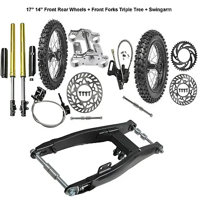 Front Rear End Kit 14  & 17  Wheels Front Forks Triple Tree Swingarm Pit Bike  • $589.44