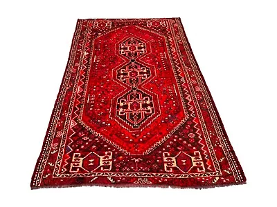 Vintage Persain Rug Red Qashqai Abadeh Hand Knotted Room Carpet 262x164 CM • $850