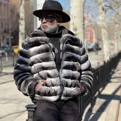 2024 Mens Winter Rex Rabbit Fur Coats Genuine Fur Chinchilla Bomber Jackets • $589