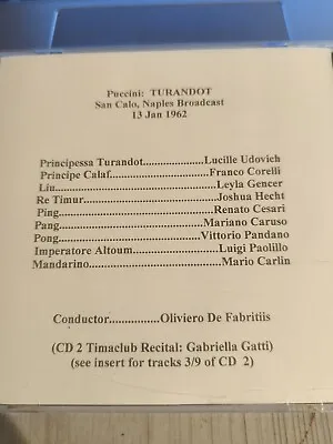Live Opera Recording CD1896 Turandot Udovich Corelli Gencer Hecht Cesari 1962 • $11.99