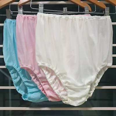 Lot Of 3 Vintage Panties Silky Nylon Brief White Pink Blue Size 7-8 Hip 39-43  • $42.29