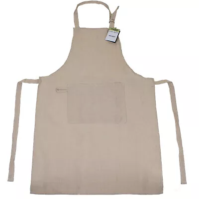 Cotton Apron With Pocket Plain Natural Baking Cafe Chef Restaurant Kitchen Linen • £5.99