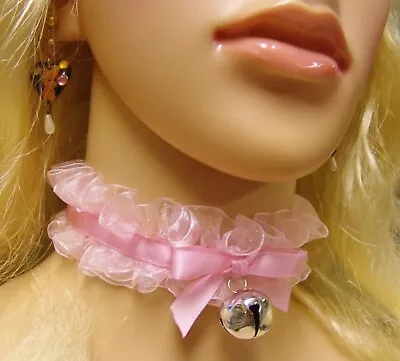 Any Size Choker Collar Pink Lace Bell Neko Kawaii Harajuku Sissy DDLG Kitten • $24.95