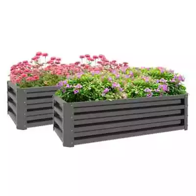 Outsunny Steel Raised Beds For Garden Outdoor Planter Box Set Of 2 Dark Grey • £40.95