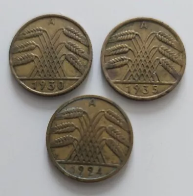 3X 10 Reichspfennig Pfennig Germany German Coins 1924 1930 1935 RARE Mark Coins  • £10