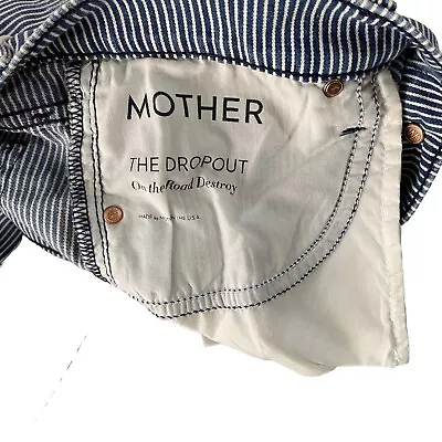 Mother Brand USA Dropout On The Road Destroy Blue White Stripe Jeans Sz 24x27 • $37.99