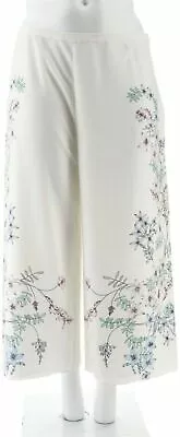 Vince Camuto Botanical Floral Print Wide Leg Crop Pants-New Ivory-10-NEW-A306714 • $14.99