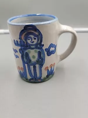 Vintage MA HADLEY Stoneware Pottery Blue Farmers Wife The End Cup 4” Tall X 3” • $12