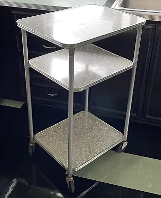 $199.99 • Buy Vtg MCM Kitchen Rolling Cart 3-Tier  CRACKED ICE  Pattern Formica - Counter Hgt!