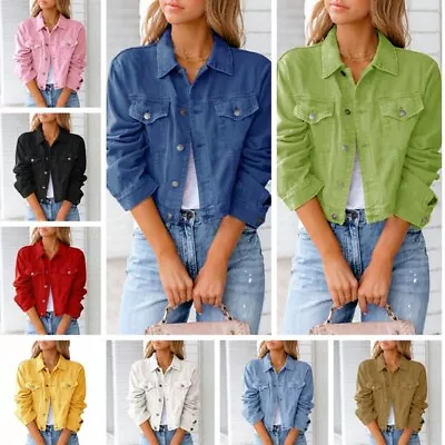 $50.29 • Buy UK Womens Denim Jacket Jeans Ladies Stretch Button Jackets Coat Plus Size 6-14