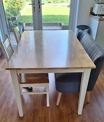 Oak And White Dining Table Chairs (x4) And Dining Bench • £175