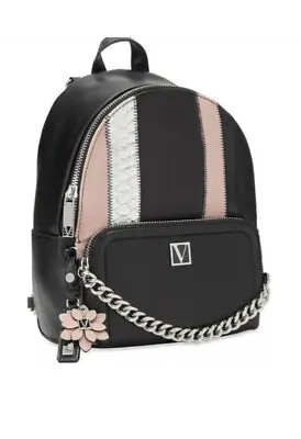 New Victoria Secret Black Exotic Mix Mini Backpack Flower Hangtag Chain Zipper • $47.50