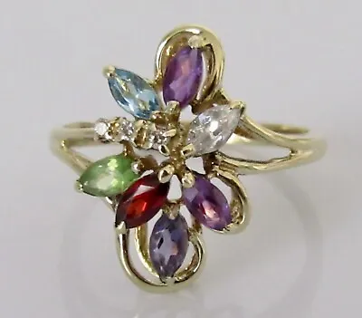 Gold Diamond Ring - Ex QVC Gold Diamond Multi Gemstone Cluster Ring Size Q 1/2 • £225