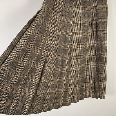 Wool Blend Pleated Midi Skirt Fits UK 16 W34  Brown Check Cotswold Collections • £25.20