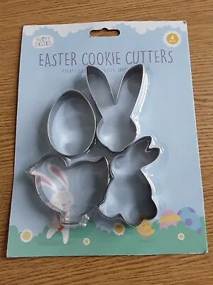 4 Metal Easter Cookie Cutters Cake Biscuit Kids Baking Bunny Ears Egg Chick • £3.25