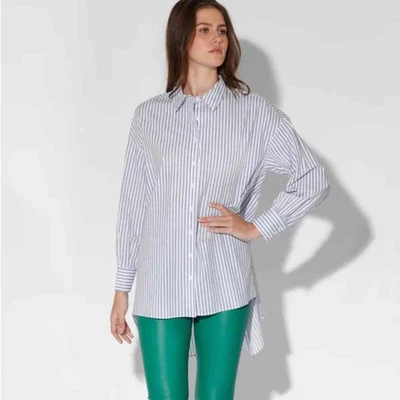 £13.92 • Buy NEW WALTER BAKER Vivian STRIPED Smocked Back BUTTON FRONT High-Low LONG SHIRT S
