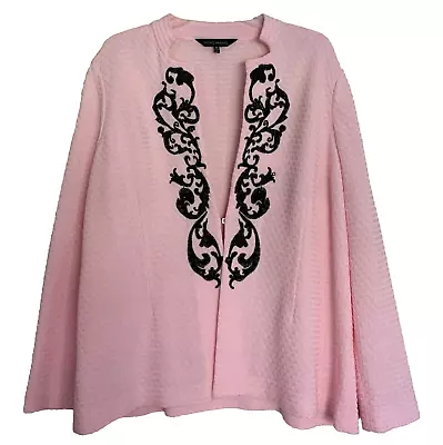 Ming Wang Knit Blazer Jacket Embroidered Rhinestones Pink Black Chic Elegant XL • $49.99