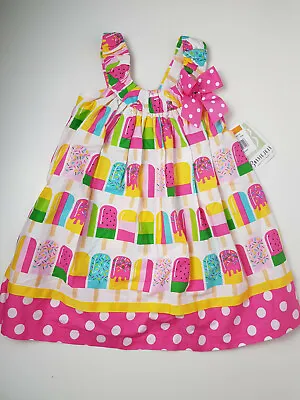 £19.99 • Buy Bonnie Jean Girls Lollipop Print Trapeze Summer Dress Polka Dot Hem UK 3 US 3T