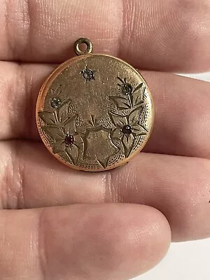 Antique Victorian Gold Filled RBM 1874 ATRICE Etched Locket Pendant Rhinestone • $22.50