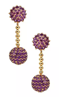 Salavetti Dangle Drops Convertible Earrings In 18Kt Gold With 24.35 Ctw Amethyst • $7850