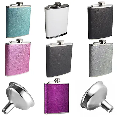 Hip Flask 8oz Stainless Steel Pink Black Silver White Purple & Turquoise • £5.99