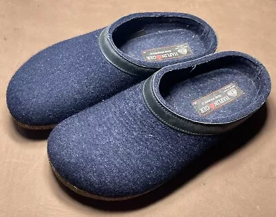 Haflinger Womens GRIZZLY Charcoal Gray Blue Wool Heeled Slippers Sz 40 /US 9 • $55