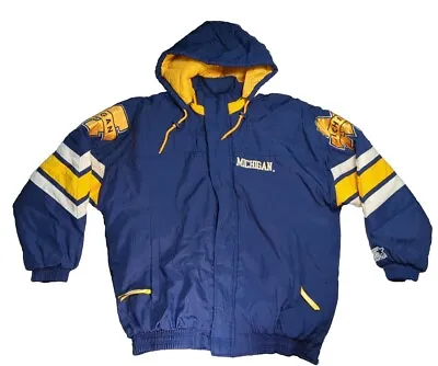 Vintage Starter Jacket 90s Michigan Wolverines Football Size XL Blue Yellow • $148.71