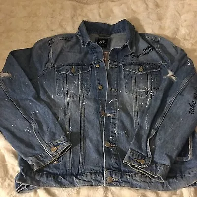 Zara Men’s Jean Jacket Critical Thinker Size Extra Large • $118