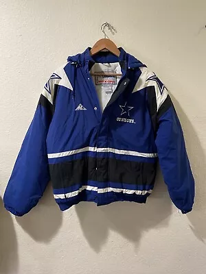 Dallas Cowboys Vintage 90s Pro Line Apex One NFL Hooded Puffer Jacket Coat Large • $155