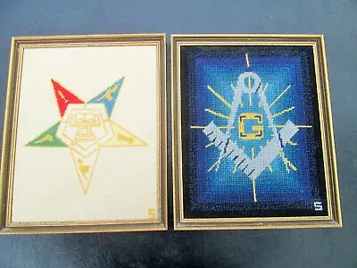 VTG Freemason Templar And Eastern Star Needlepoint Sampler Plaques Framed • $45