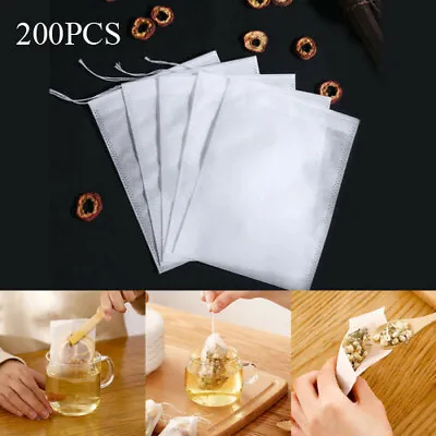 200Pcs Empty Tea Bags Muslin Drawstring Bath Herbs Filter Making Spice  • £4.41