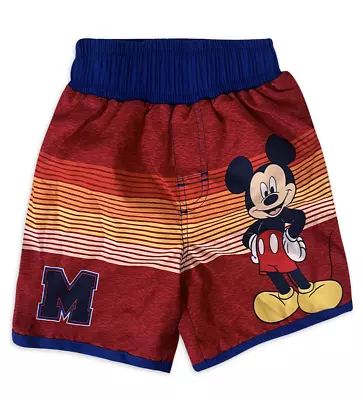 Mickey Mouse Boy's Swim Trunks NWT UPF 50+ Size 12 Mo 2T 4T Red  • $12.99