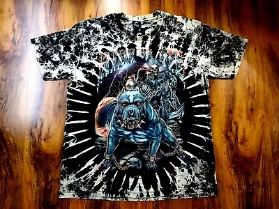 New Skull Biker Ghost Rider Pitbull Dog Glow In The Dark Tye Dye T - Shirt XL • $25.99