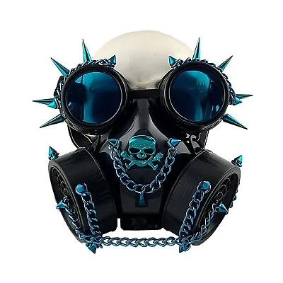 Halloween Blue Skull Gothic Steampunk Chain Gas Mask With Goggles Cosplay Unisex • $17