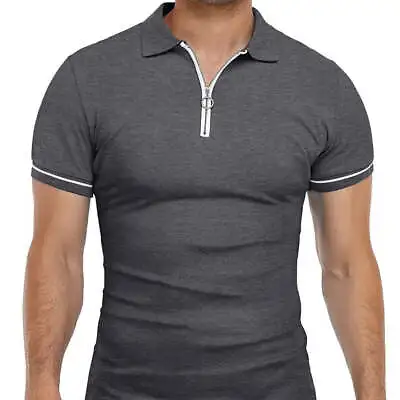 Men's Lapel Solid Color Slim Fitting T-shirt Top • $26.65