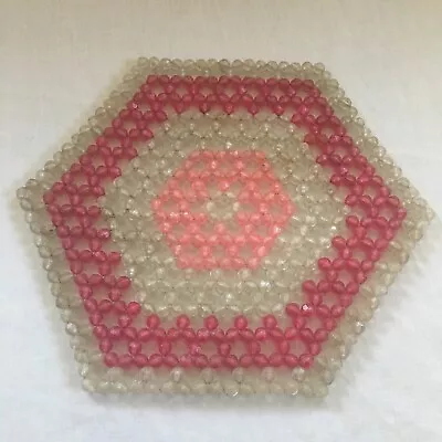 Vintage Trivet Coaster Retro Beaded Hot  Pink Boho  Abstract Large 10  • $10.99