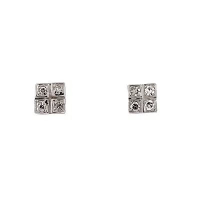 Vintage Diamond Square Stud Earrings 14K White Gold 0.25 TW Round Diamonds 5.6mm • $324.99