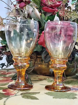 Pair Splash Brown By Libbey Glass Amber Iridescent Water Goblets Discontinued  • $28