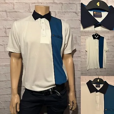 Gabicci Jersey Polo Shirt White Size Medium  80's Design Factory Sample. • £13.99