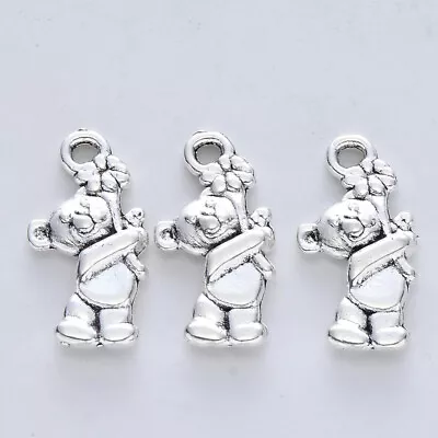 £2.50 • Buy 10 Tibetan Silver Teddy Bear Holding Flower Charms 19mm X 10mm C308
