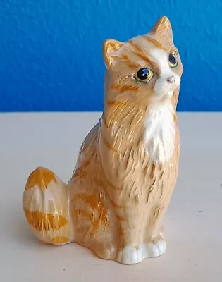 VINTAGE ROYAL DOULTON GINGER PERSIAN SEATED CAT 9.5cm FIGURINE MADE IN ENGLAND • $48