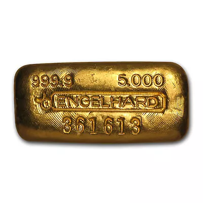 5 Oz Gold Bar - Engelhard (Poured/Loaf-Style Bull Logo) • $13541.03