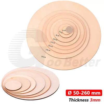 Ø 50mm-260mm Basswood Plywood Round Sheet Board Panel Thick 3mm Craft Model DIY • £2.39