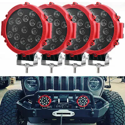 4X 7inch Round LED Work Light Bar 51W Spot Lights Driving Lamp Offroad SUV 4x4 • £37.99