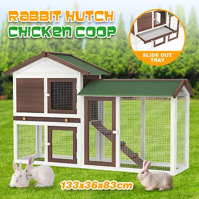 2 Storey Rabbit Hutch Chicken Coop Large Pet House Run Cage Waterproof Outdoor • $139.90